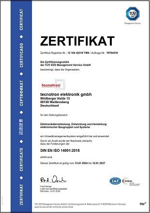 Tecnotron Zertifikat ISO 14001 Jan2027 01